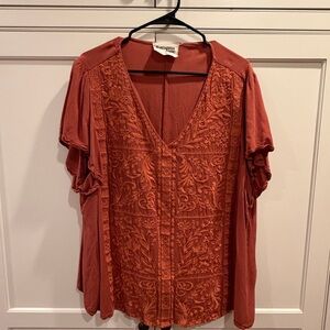 Embroidered Rust Top
